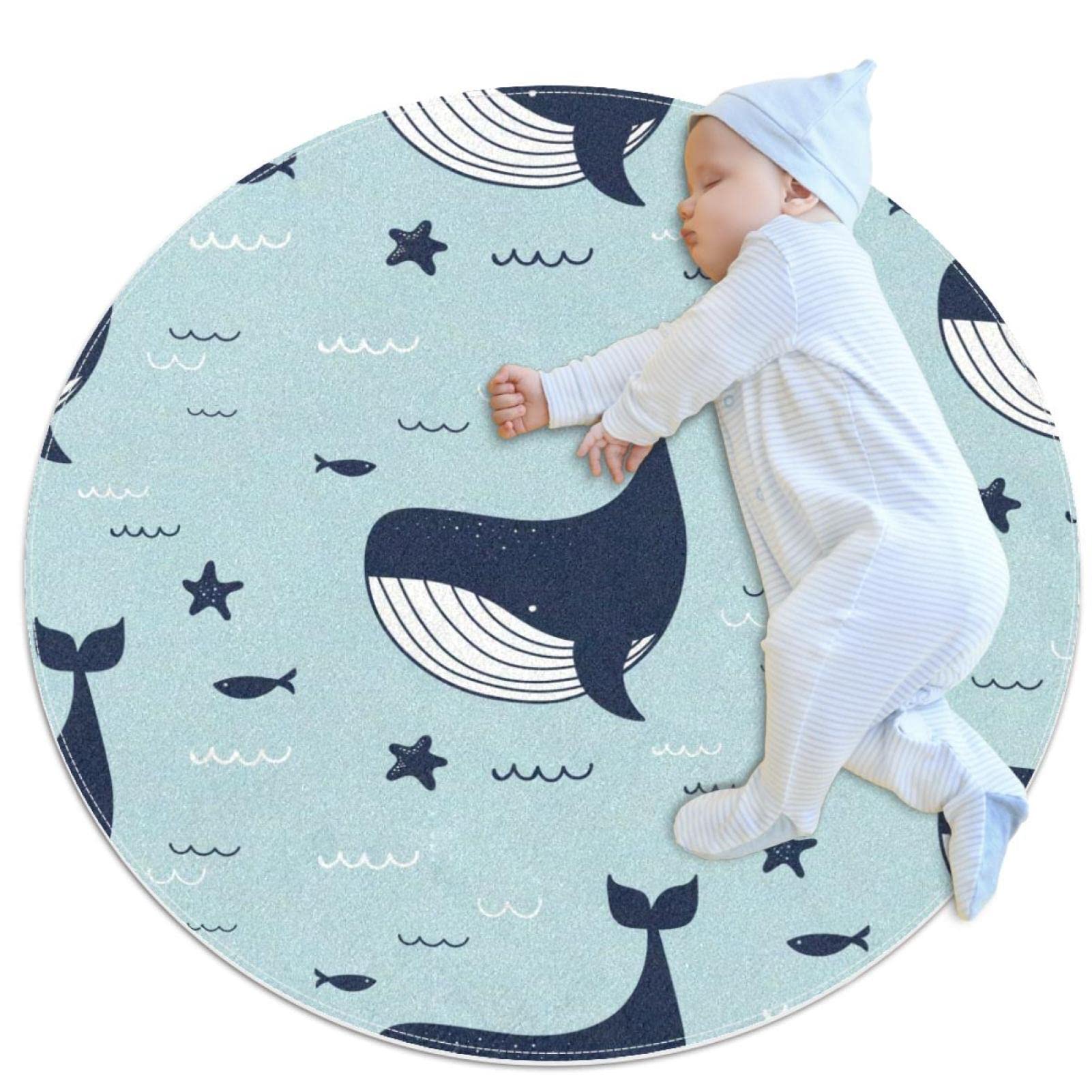 Alfombra redonda para niños y niñas JDEZ con estampado de ballenas para alfombra de juego