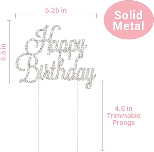 Miniatura 4 de Decoración de pastel de feliz cumpleaños, metal plateado de alta calidad, decoración de diamantes de imitación brillantes para fiesta de feliz