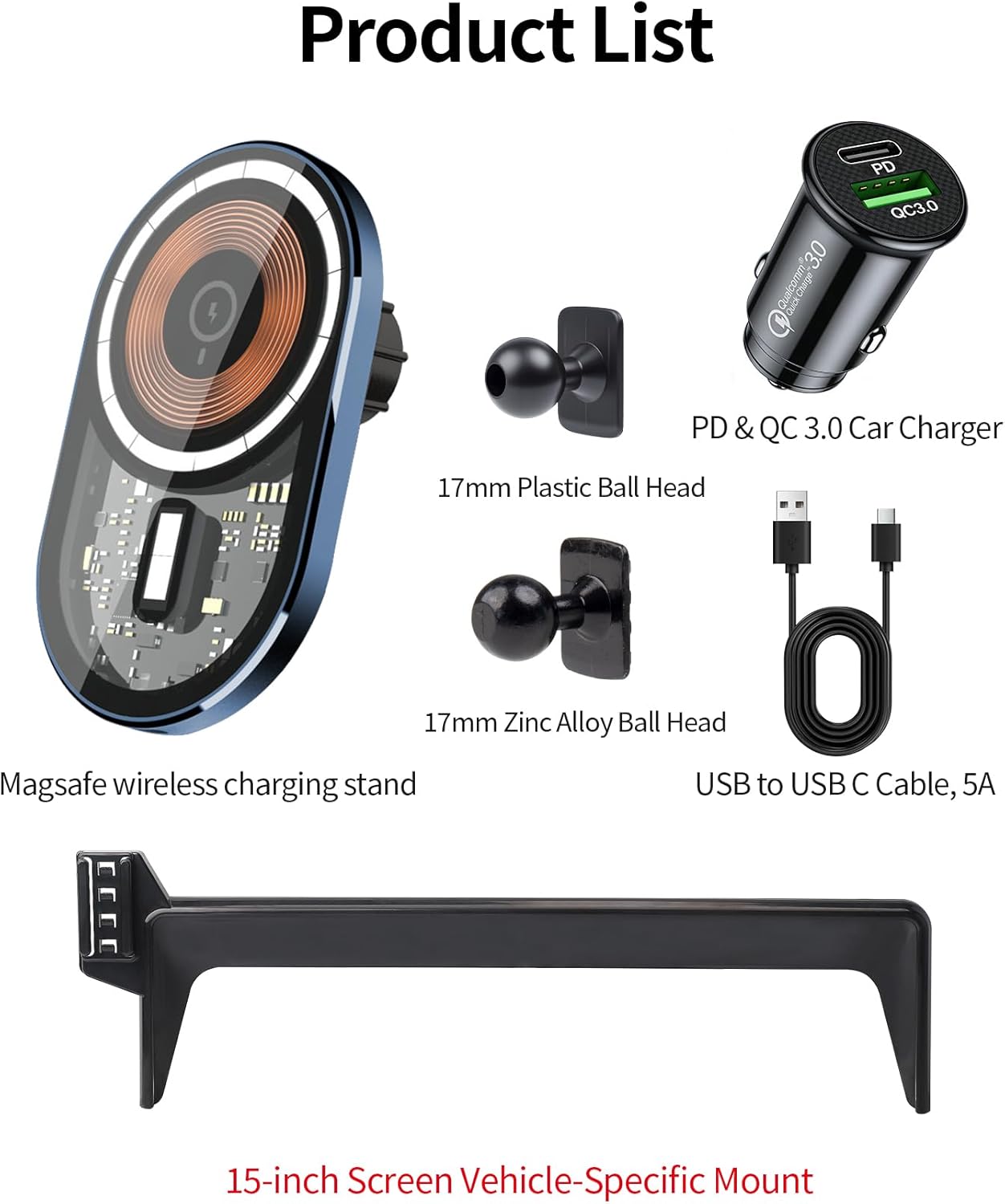 Wireless Charging car Phone Holder for Volkswagen Tiguan 2025-2026 Accessories 15-inch Screen Fixed Clip,360° Rotation car Phone Mount Compatible with MagSafe