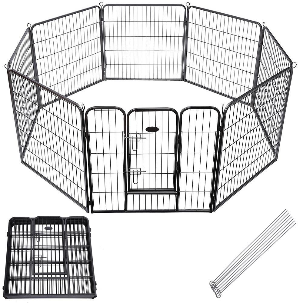 Melko Welpenauslauf Freilaufgehege für Hunde 8 Elemente je 80x100 cm Grau | stabiler Hammerschlaglack, keine scharfen Kanten, flexible Aufstellvarianten, Ø max. 240 cm, inkl. Montagematerial
