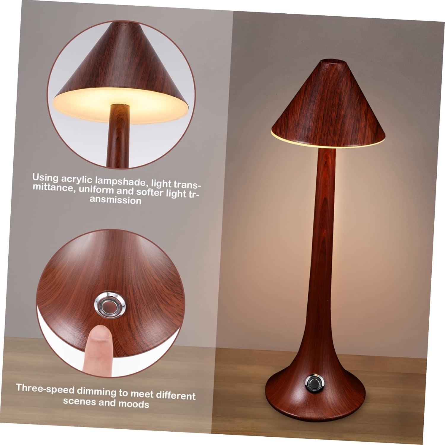 USB Charging Bedside Lamps Led Reading Lights for Bedroom Table Lamp Wood Grain Eye Care