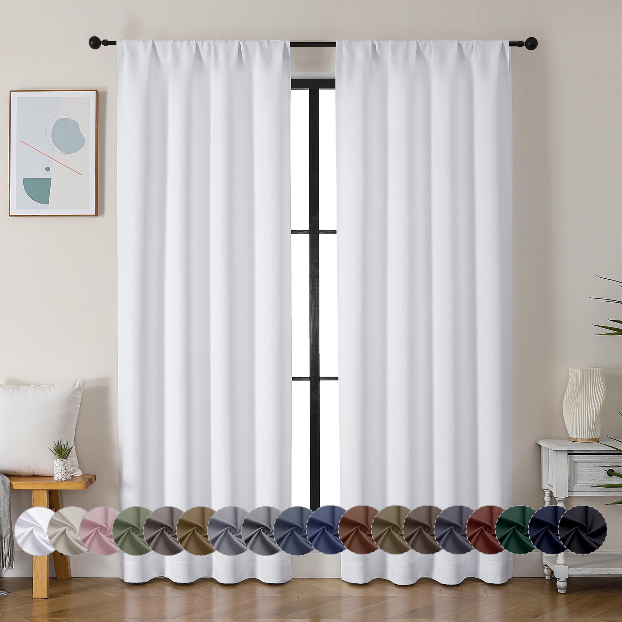 Simplebrand Ava Pure White Curtains for Bedroom 84 Inch Length 2 Panels Set, Light Filtering Window Treatment, Light Filtering Curtain Drapes, Soft
