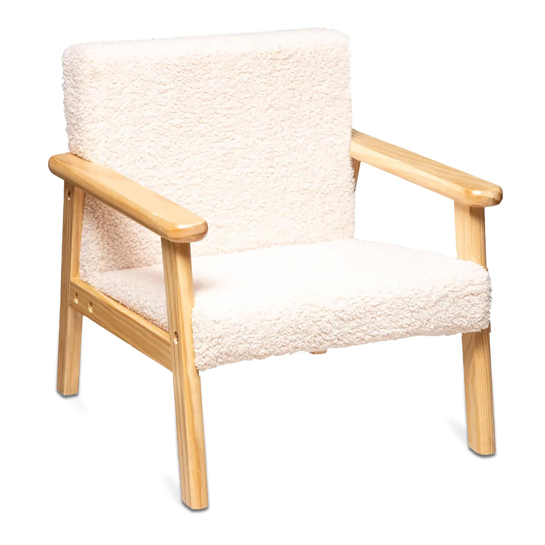 TIENDA EURASIA – Sillon Infantil Basile | Color Crudo | Medidas 46x43x43 cm | Altura del Asiento y Respaldo 28 cm | Espuma, Tela de Rizo y Madera de Pino | Reposabrazos Acolchado | Silla Infantil
