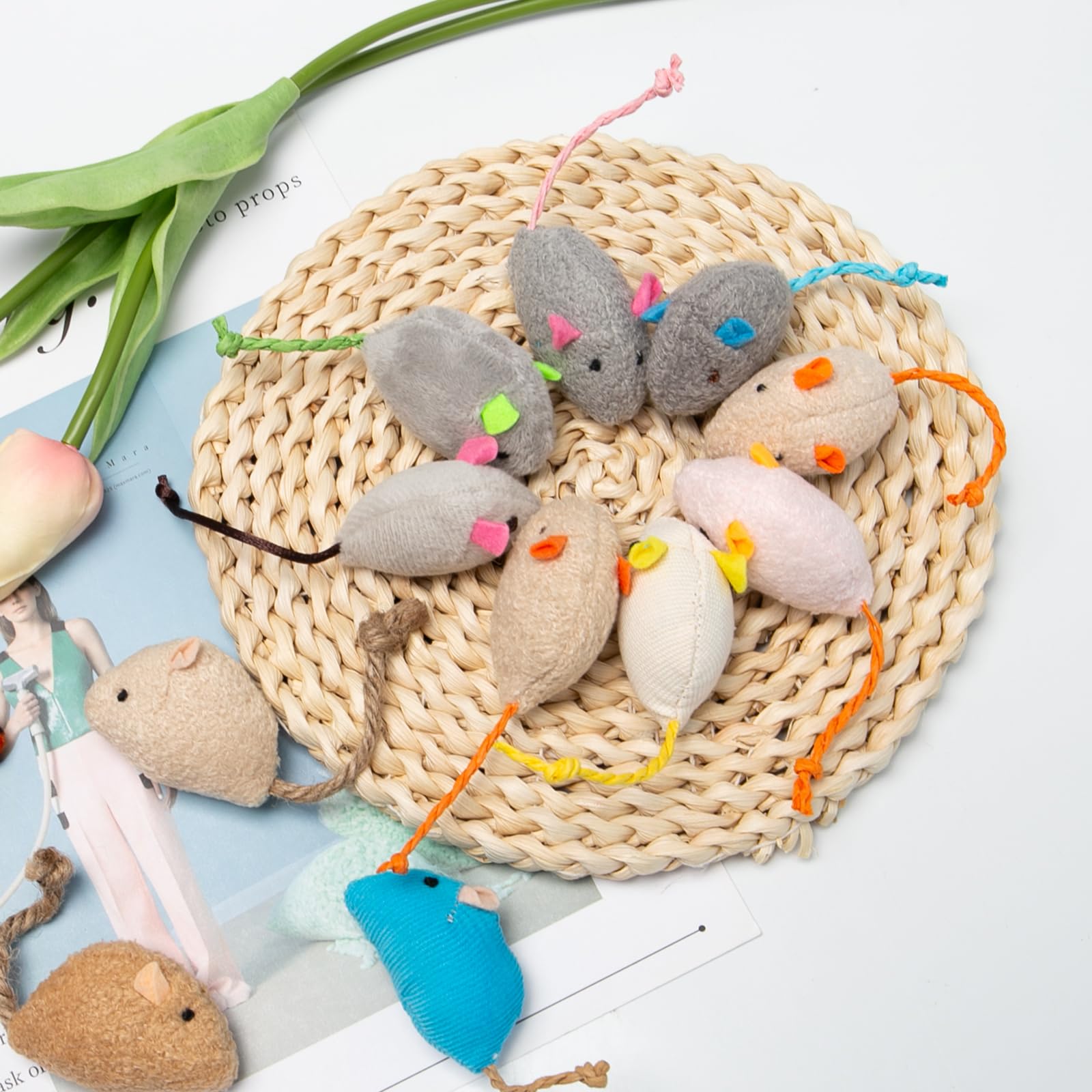 24 Piezas Juguetes para Gatos - Ratones de Peluche y Hierba Gatera - Juguetes Interactivos Multicolor