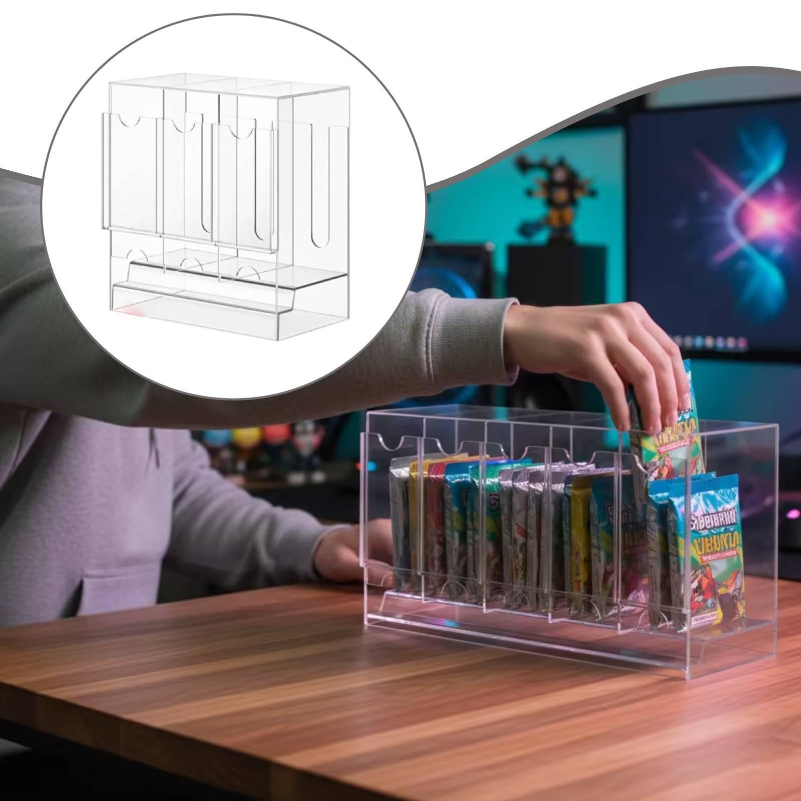 Distributeur de Boosters Vitrine Cartes Organiseur Présentoir Boîte Rangement Acrylique Stabilité Quotidienne et Compartiments Adaptés Au Bure, Transparent, 3 Emplacements