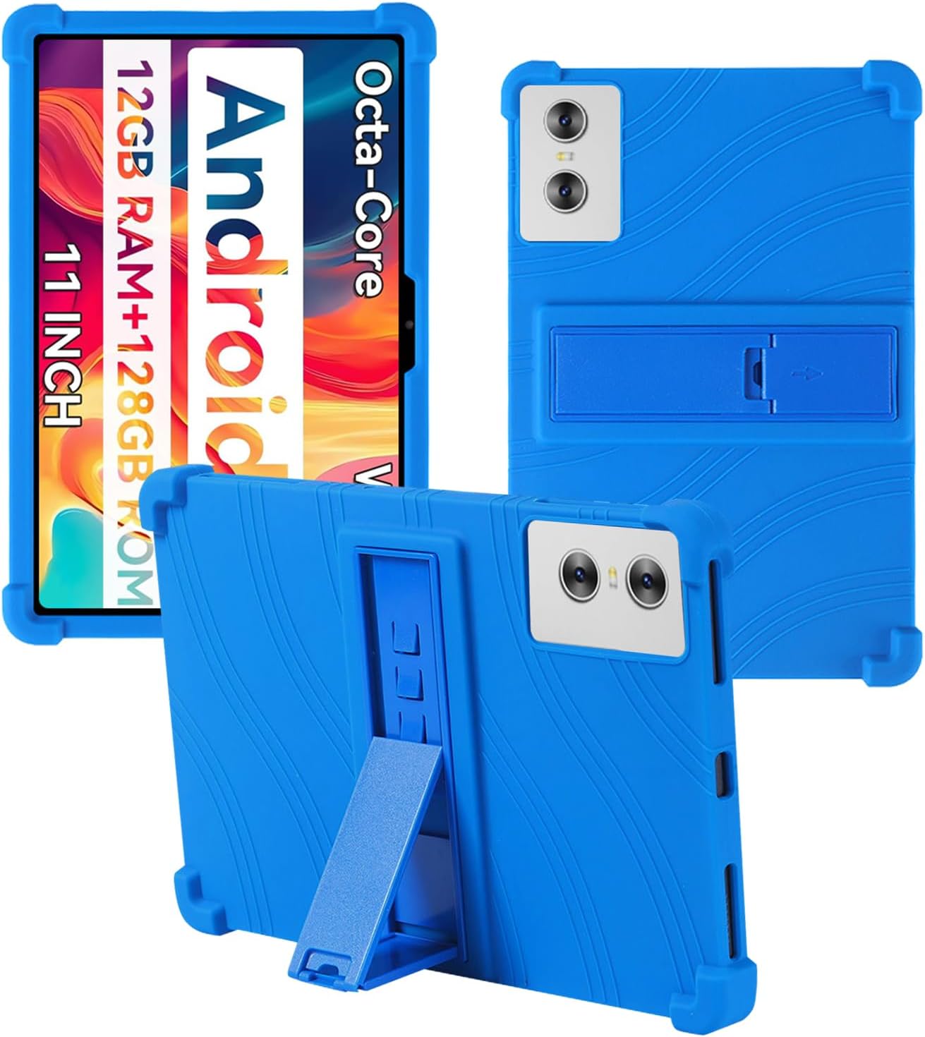 Case for SVITOO TAB P11 Android 15 Tablet 2025 11 inch，WUNIAK Shock Proof Lightweight Stand Rubber Shell Protective Cover,Kids Friendly Soft Silicone Adjustable Stand Cover，Blue