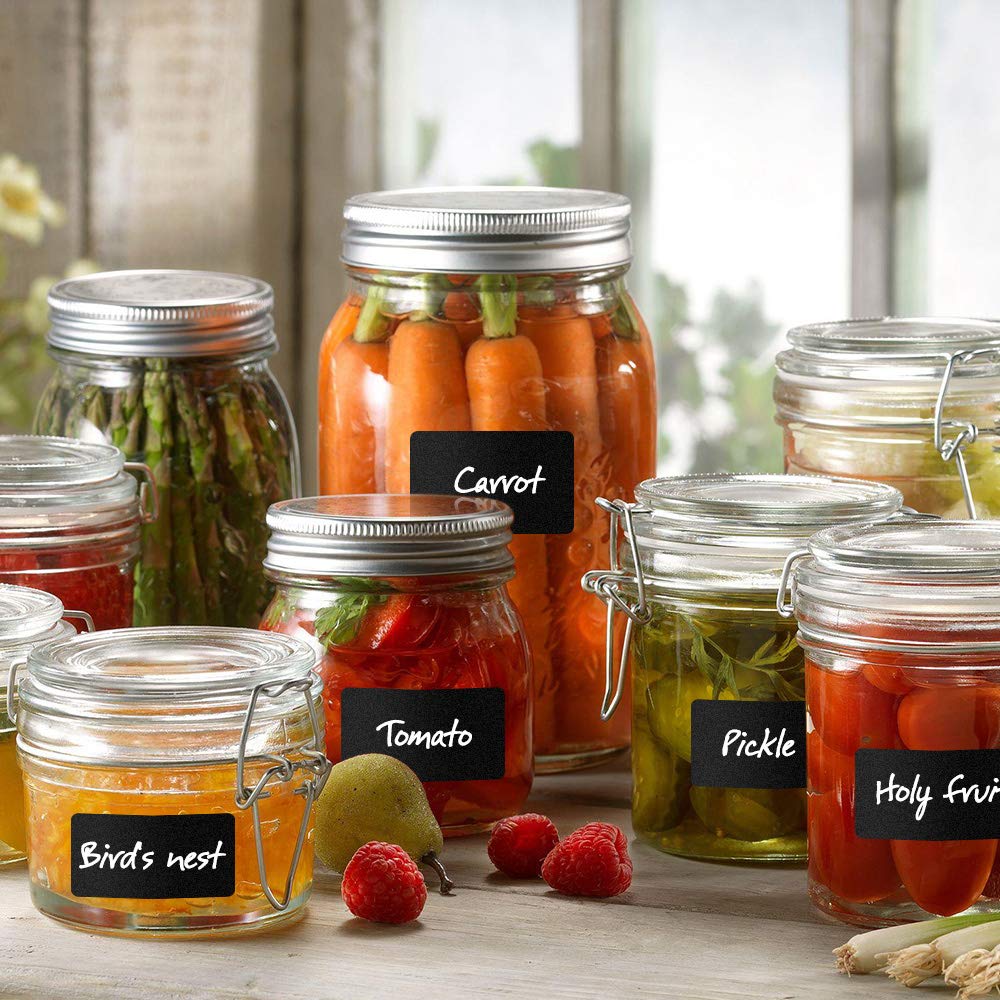Lot de 120 étiquettes pour tableau noir, imperméables, réutilisables, effaçables pour la cuisine, organiser avec 2 craies blanches effaçables pour décorer des bocaux, garde-manger