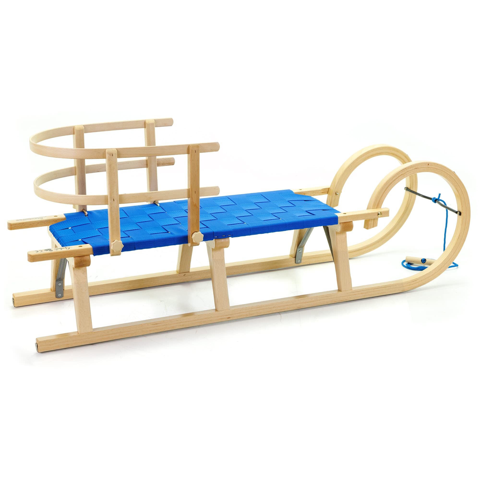 Hörnerschlitten Baran S 120 BB RLS Blau Gurtsitz mit Lehne Buchenholz