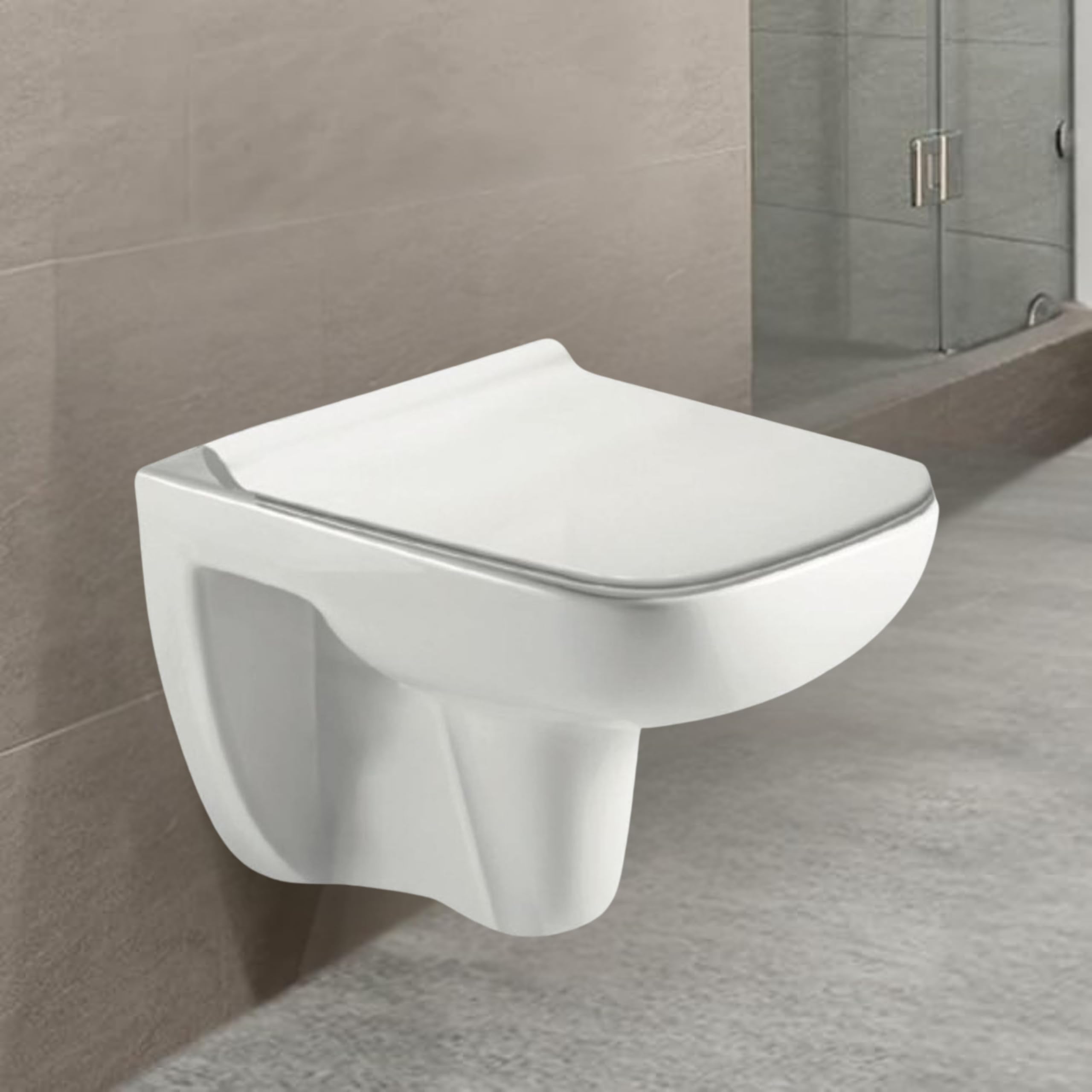 Parryware ZEST N Ceramic Wall Hung Western Commode for Bathroom | Rimless Washdown Flush Commode with PP Soft Closing Toilet Seat | Square Wall Mount Ewc | Space Saving | C8896-image-44
