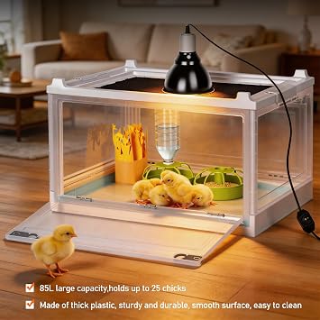 Chick Brooder Box with Adjustable Heat Lamp, Waterer & Feeder
