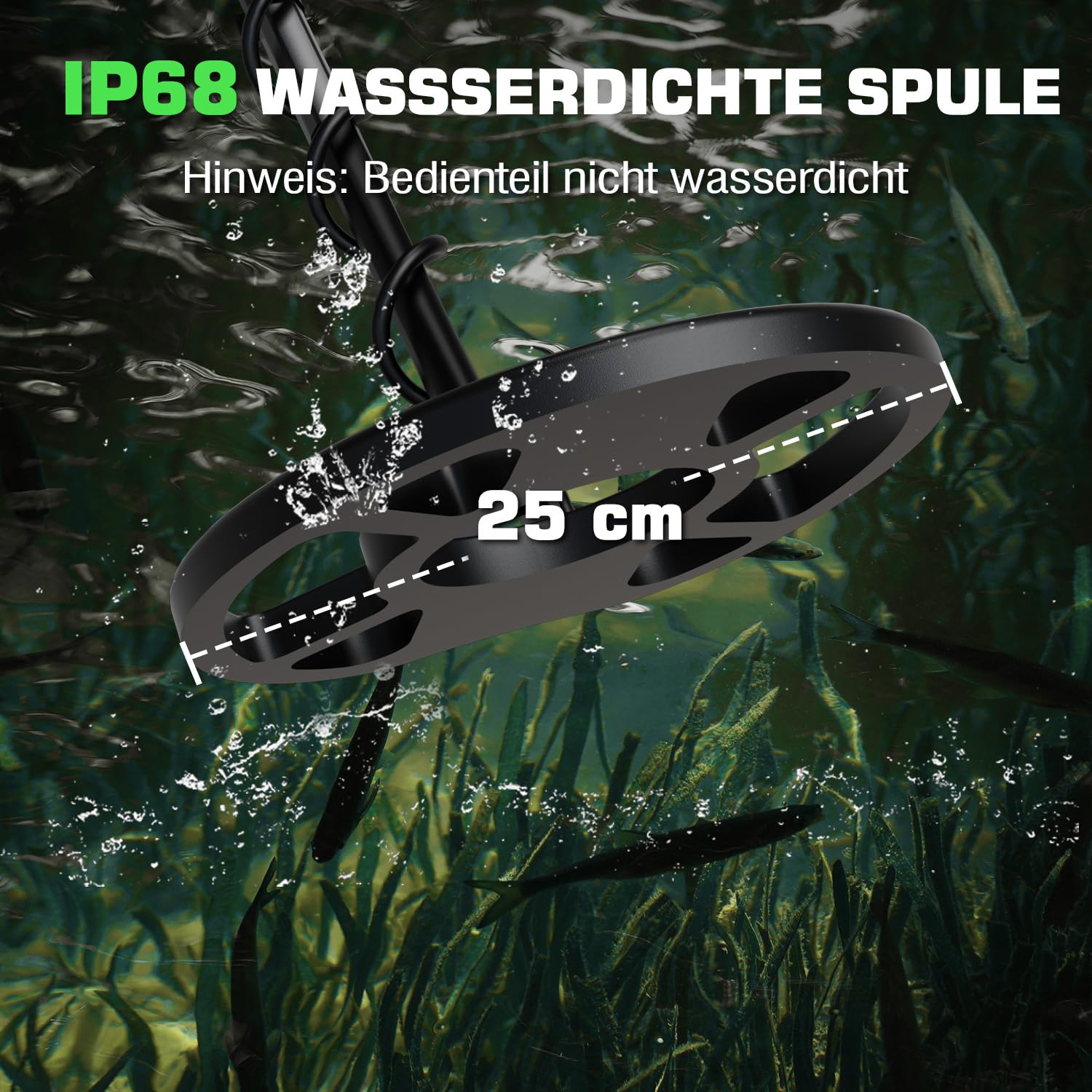DR.ÖTEK Metalldetektor Profi Set für Erwachsene Anfänger, Aktualisierter 6 Modi Leicht Metalldetektor, 3 Terrain-Modus mit Pinpoint, IP68 wasserdichte Suchspule, Metal Detector Kit mit Zubehör, Grün