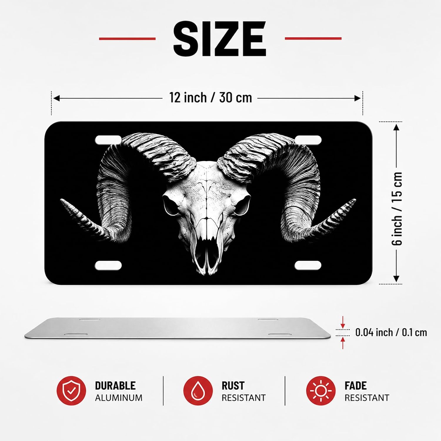 Deer Skull Front License Plate Cover, Aluminum Decorative Car Vanity Tag Funny Novelty Metal Plate 6"x12" with 4 Holes for Men and Women image 4