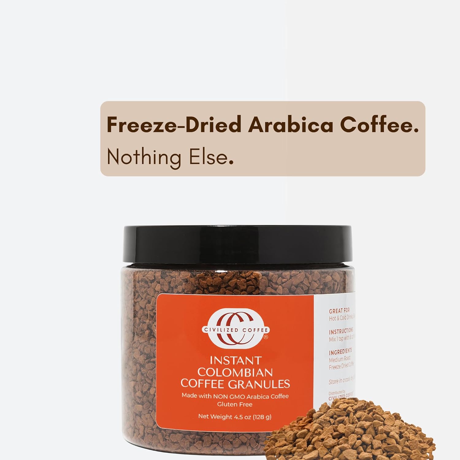Civilized Coffee Instant Colombian Coffee Granules – Classic Roast, Non-GMO, 4.5 oz Jars (Pack of 3) (150 Servings)