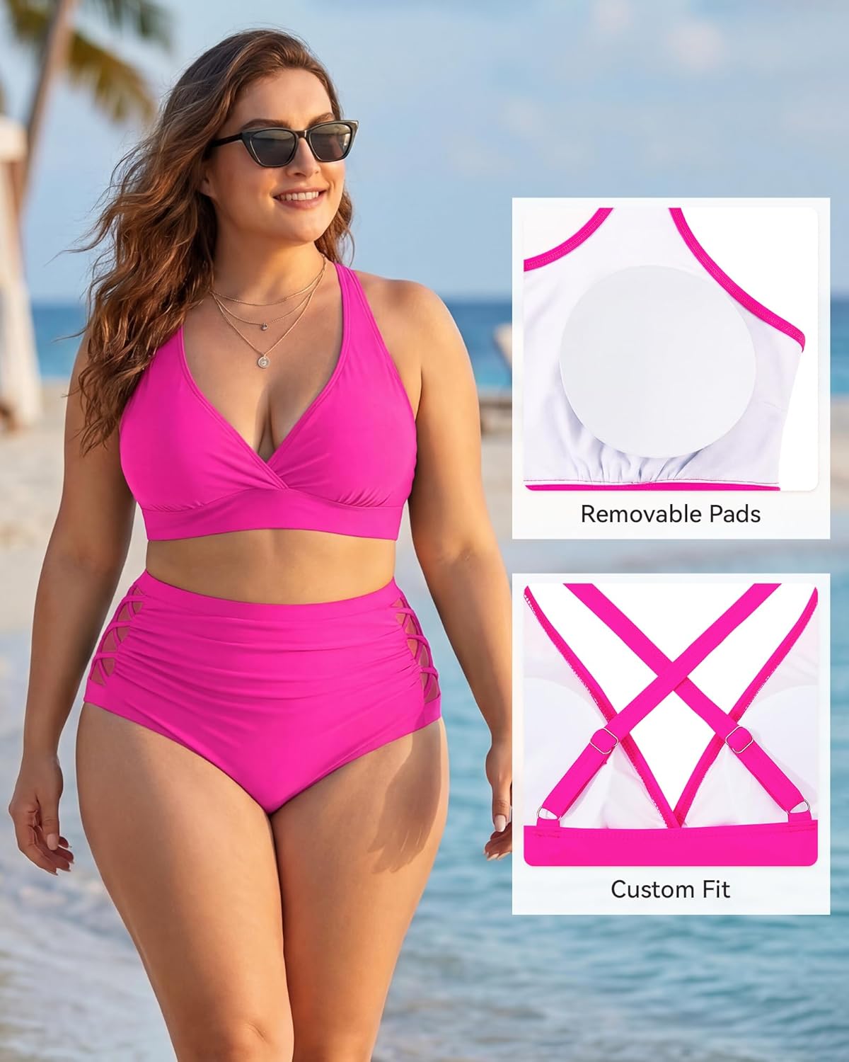 American Trends Womens Plus Size Bikini Set - Tummy Control, High Waisted 2 Piece Swimsuits Bathing Suits
