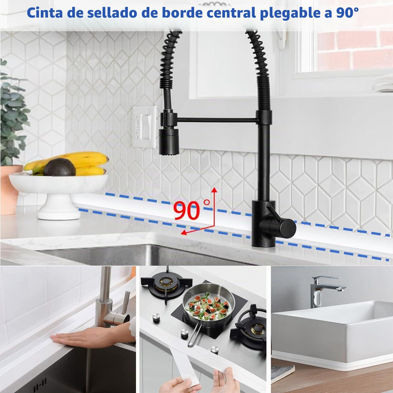 Rodapiés Autoadhesivo Flexible 6m x 40mm Perfil PVC Rodapie de Acabado Rodapiés Flexible Cinta Autoadhesiva para Cocina y Baño Cinta de Sellado Impermeable