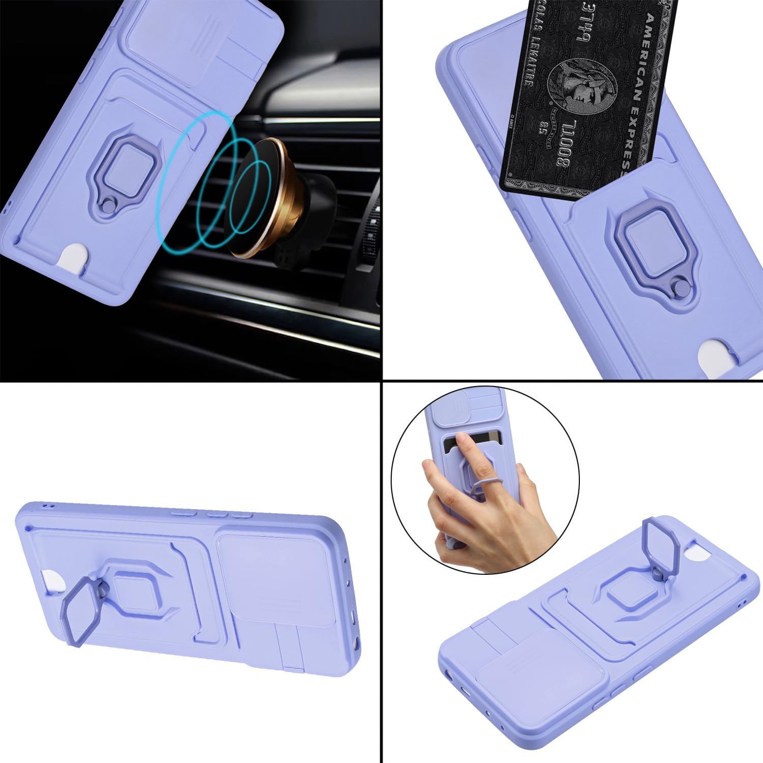 Zallagre Funda con Cuerda Compatible con Redmi Note 13 Pro 5G,[2 Packs Cristal Templado],Ranura para Tarjetas,Cubierta de Cámara Deslizante Proteger,360 Anillo Soporte-Morado — view 3