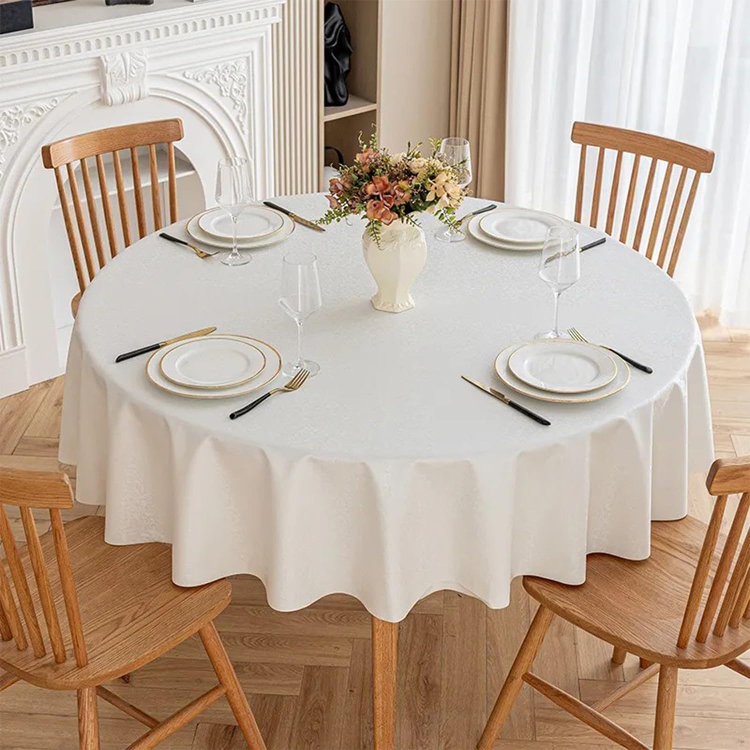 JuanNest Jacquard Round Table Cloth,Outdoor Dining Table Cloth,Design Waterproof Antiwrinkle Spillproof Heavy Weight Soft Tablecloths for Circular Table Cover and Kitchen Dinning Tabletop R,140CM