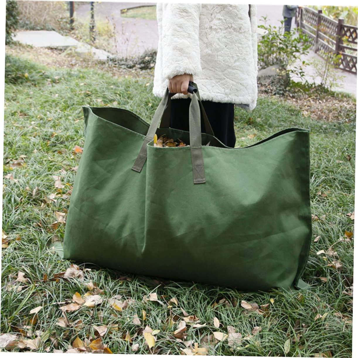 DECHOUS Large Leaf Storage Bag with Handles Canvas Garden Waste Holder for Easy Outdoor Cleanup Extra Large Capacity for Leaves and Debris