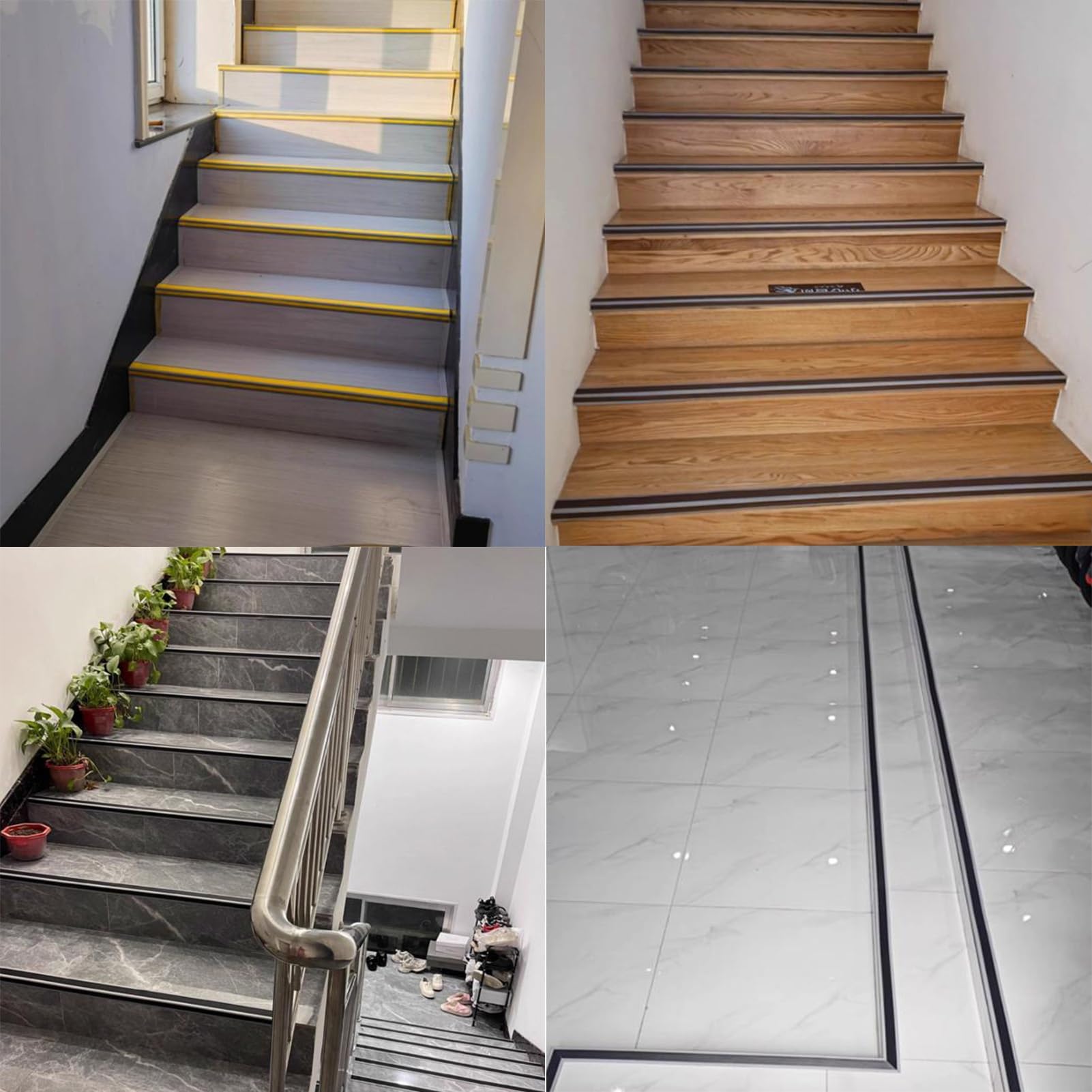 Protector de goma autoadhesivo antideslizante para escaleras interiores y exteriores, tiras antideslizantes para peldaños y esquinas, color gris, 1 m