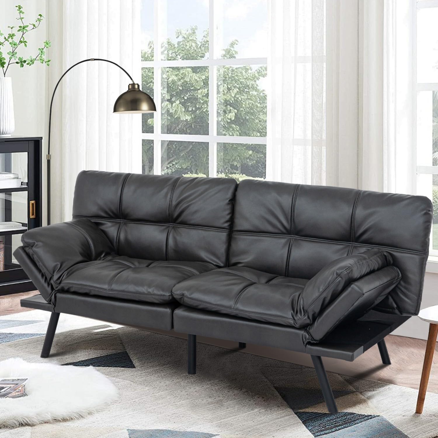 MUUEGM Memory Foam Futon Sofa Bed, Convertible Couch, Modern Loveseat Sleeper for Small Space, Apartment, Living Room - Adjustable Backrests and