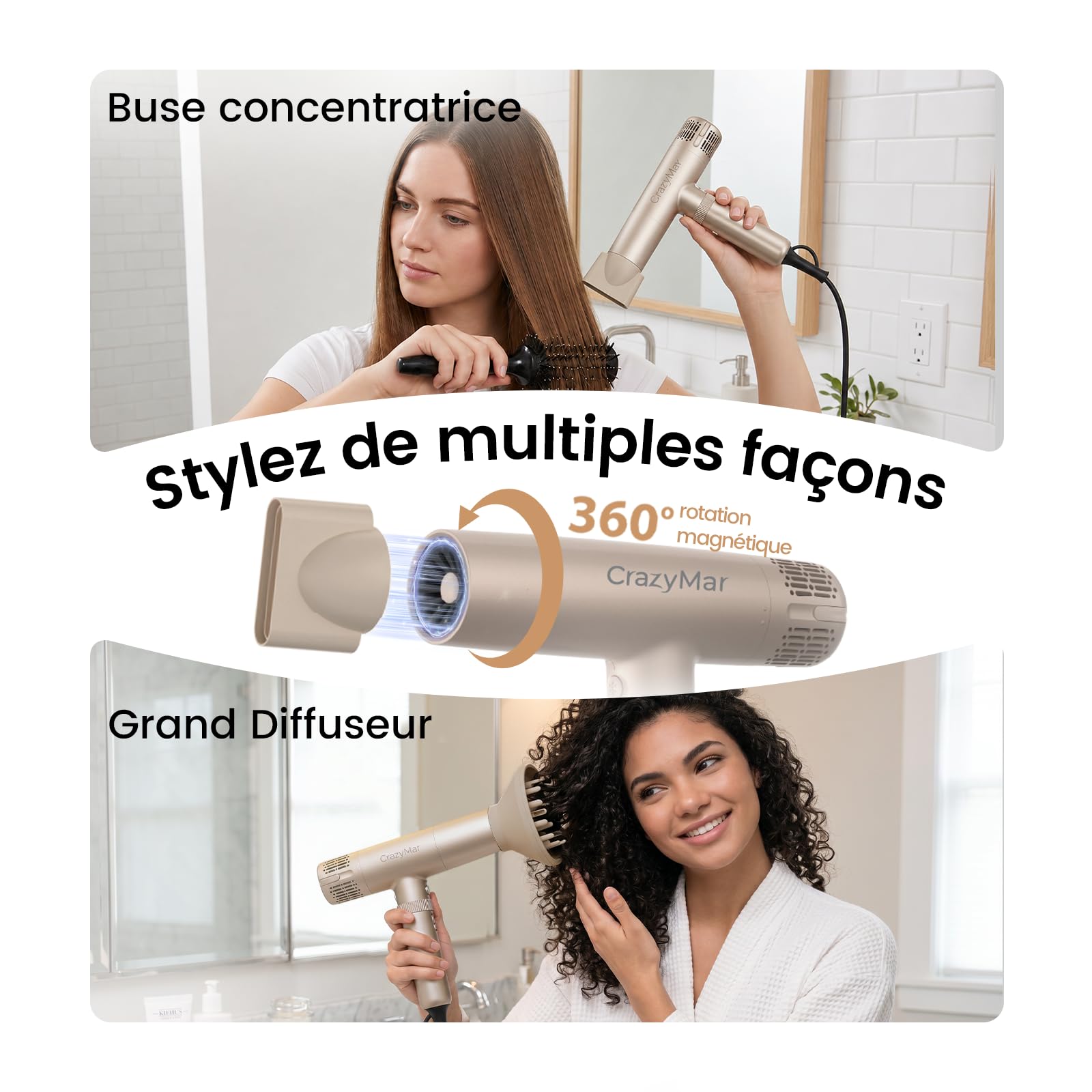 CrazyMar Sèche-Cheveux Professionnel, Séchage 8X plus Rapide