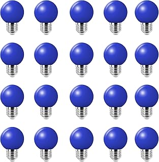 WULUN Bulbo de color Stud E27, mini bulbo esférico de golf 2w G45, equivalente a bulbo incandescente de 20w, adecuado para luces de Navidad de fiesta de patio al aire libre, azul, juego de 20 piezas