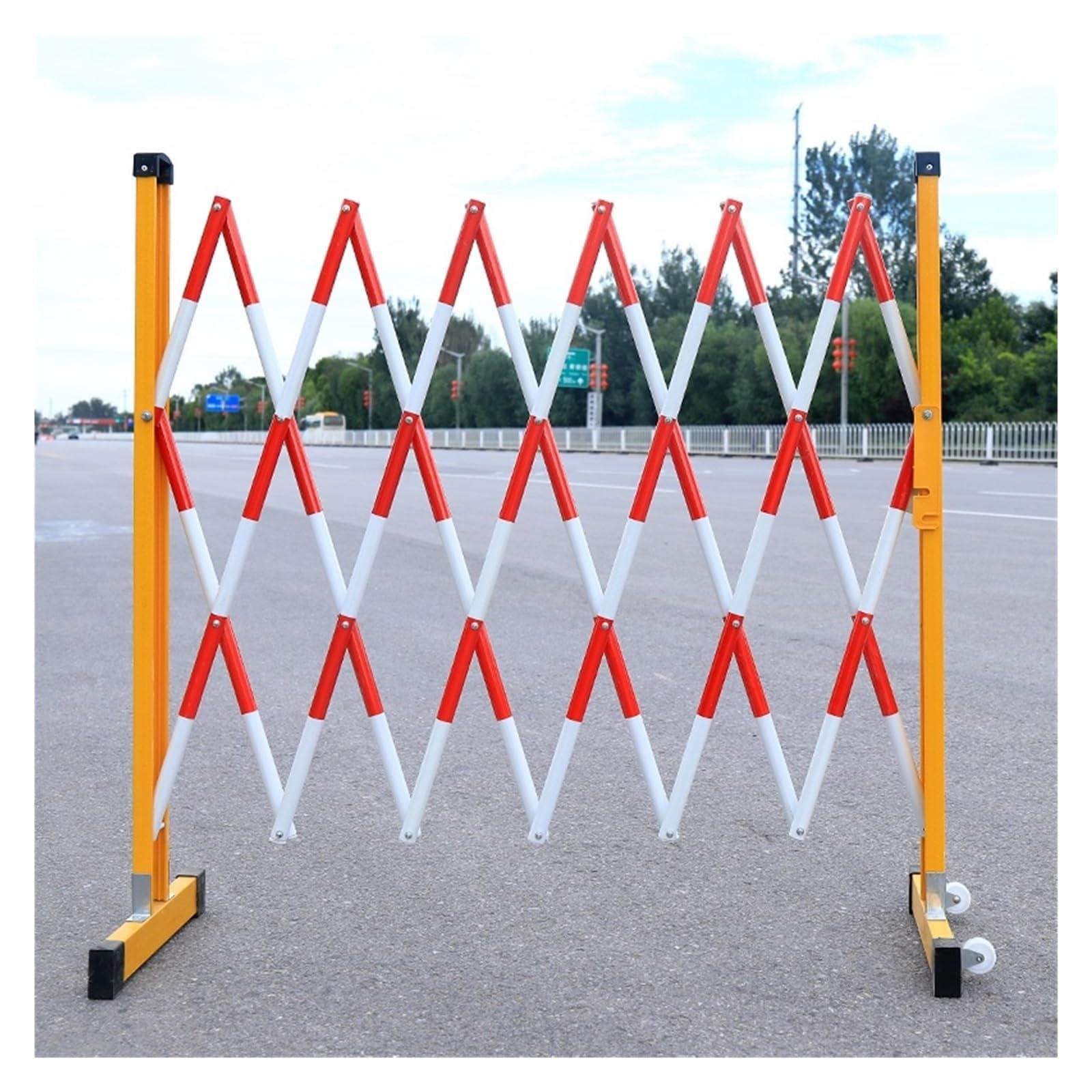 ASerZenith Expandable Mobile Barrier Metal Expandable Barricade, Retractable Driveway Gate Traffic Fence With Castors, For Maintenance And Construction Work And Traffic Control,L600Cm/19.6Ft