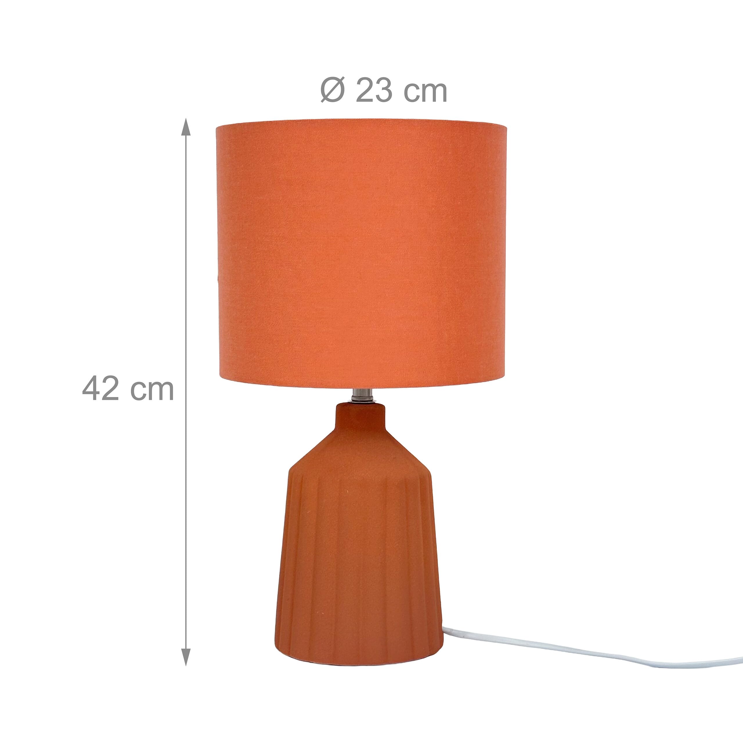 Relaxdays Lampa stołowa, wzorzysta podstawa ceramiczna, abażur z materiału, E27, wys. x śr.: 42 x 23 cm, lampka nocna z kablem, terakota