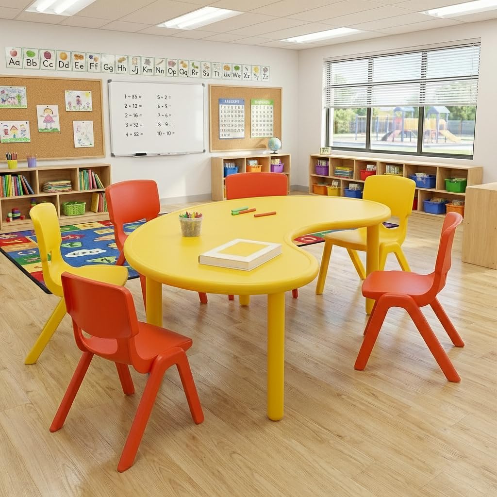 HerHome Moon Table for Kids - Half Round Moon Shape Plastic Table with 54 inch Length - Study Tables for Kids at Home or School – Chairs NOT Included (Yellow)-picture-30