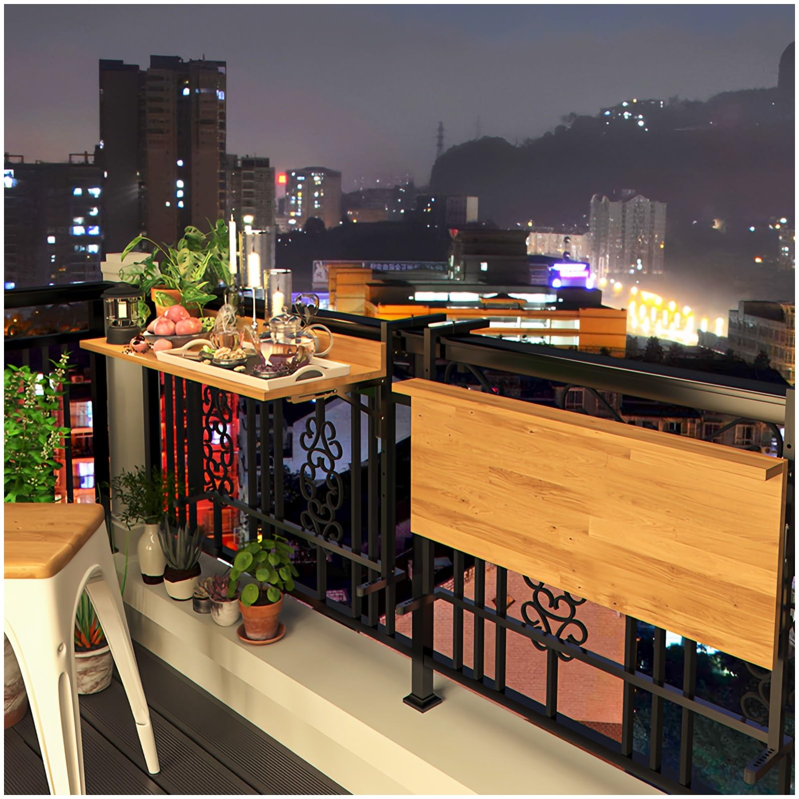 Table et Balcon Suspendue, Balustrade Terrasse, Bar pour Balcon, Installation Facile, Table Pliante Réglable en Hauteur(38 * 90cm/15 * 35.4inch)