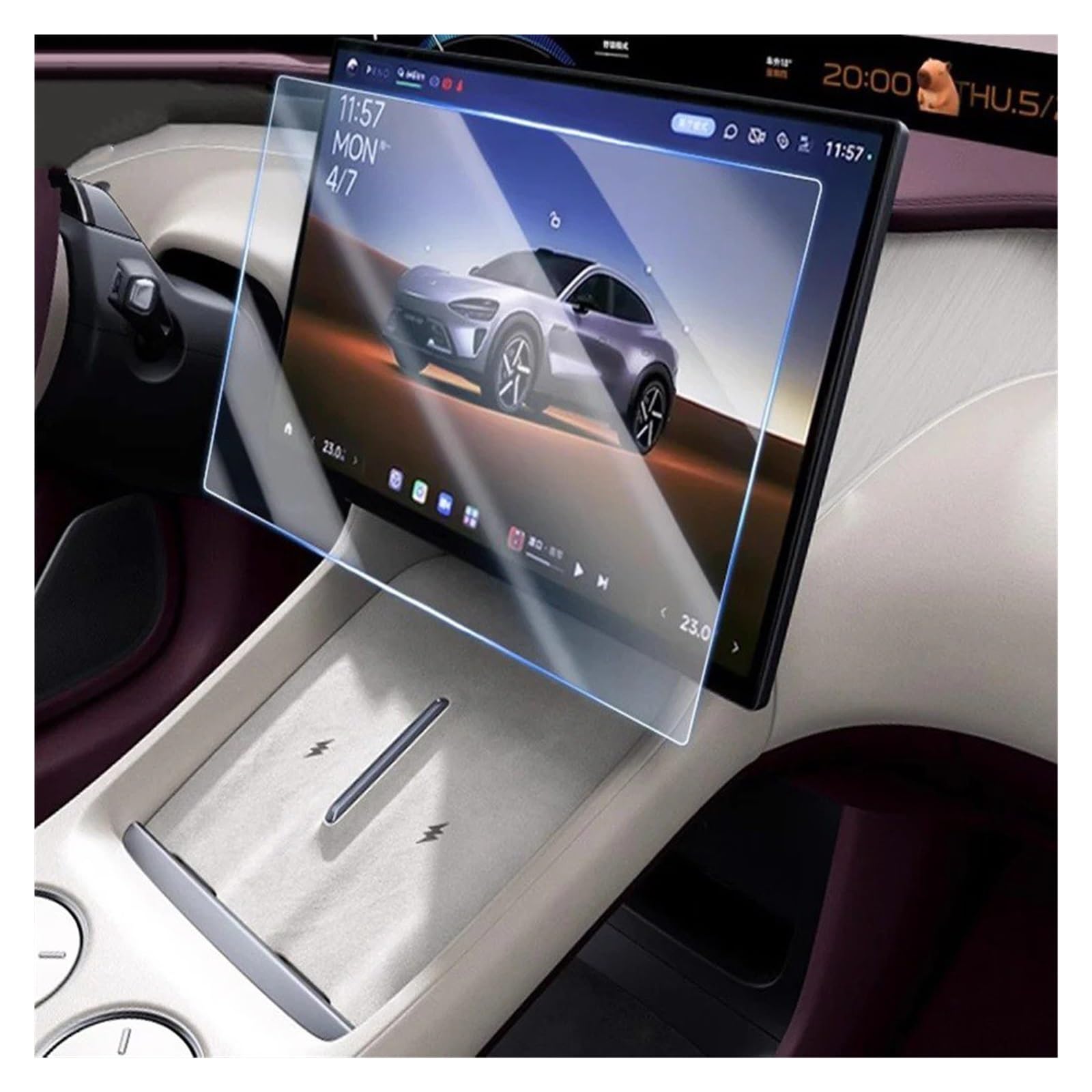 Película Protectora Navegación Para Xiaomi Para YU7 2025 Accesorios Coche Protector Pantalla Cristal Templado La Consola Central Navegación E Interior(White 2pcs)