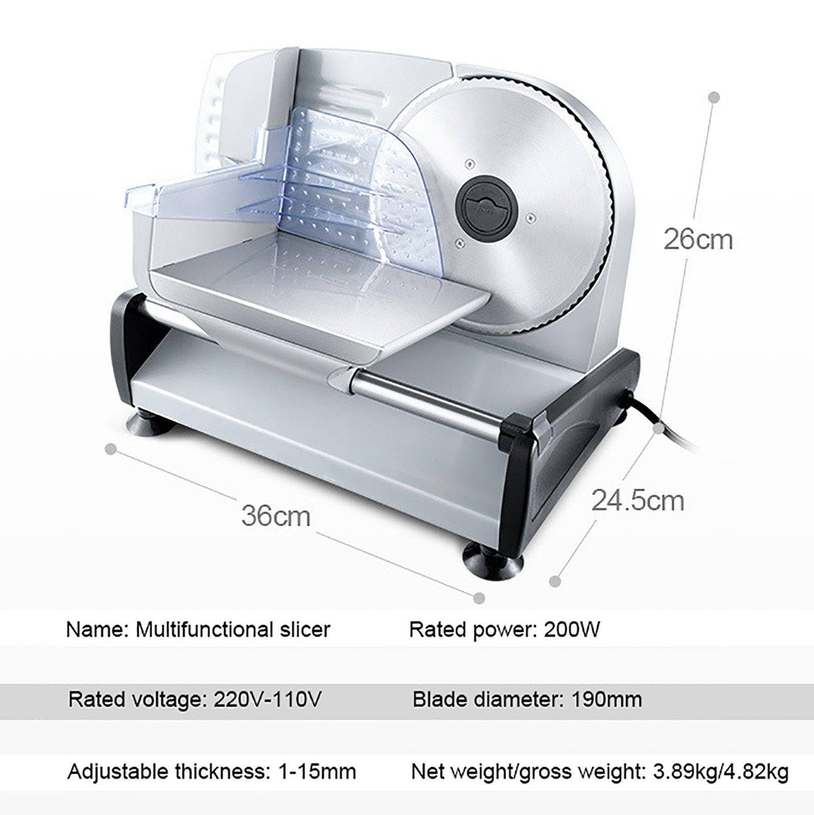 Affettatrice per Carne da 200W, Affettatrice Elettrica per Uso Domestico, Spessore Regolabile da 1 A 15 mm, con Lama in Acciaio Inox da 190 mm, per Carne, Formaggio, Pane, Verdure Silver