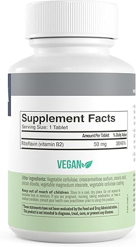 Miniatura 5 de Freeda Vitamina B2 Riboflavina 50mg - Metabolismo energético, alivio del dolor de cabeza de migraña, salud del sistema nervioso, antiinflamación -