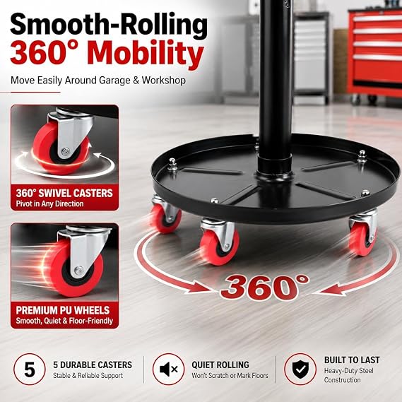 PowerSmart Pneumatic Roller Seat with Wheels, Adjustable Rolling Mechanic Stool with Tool Tray, Hydraulic Garage Shop Stool, 330 lbs Capacity Swivel Creeper Seat for Automotive Repair