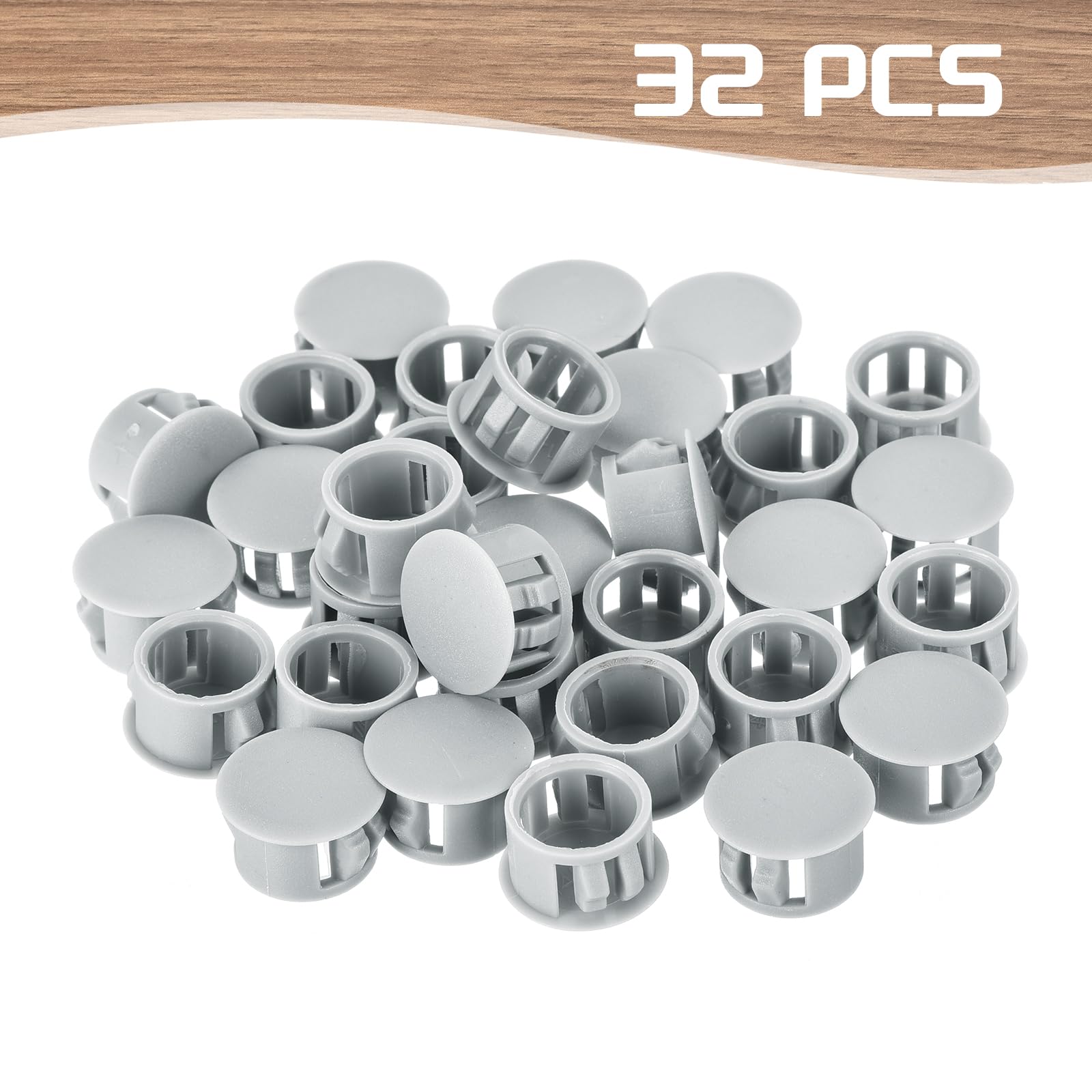 QUARKZMAN 32 sztuki 14 mm (9/16") jasnoszare zatyczki do otworów z tworzywa sztucznego, płaskie zaślepki do otworów blokujących, mebli, szafek