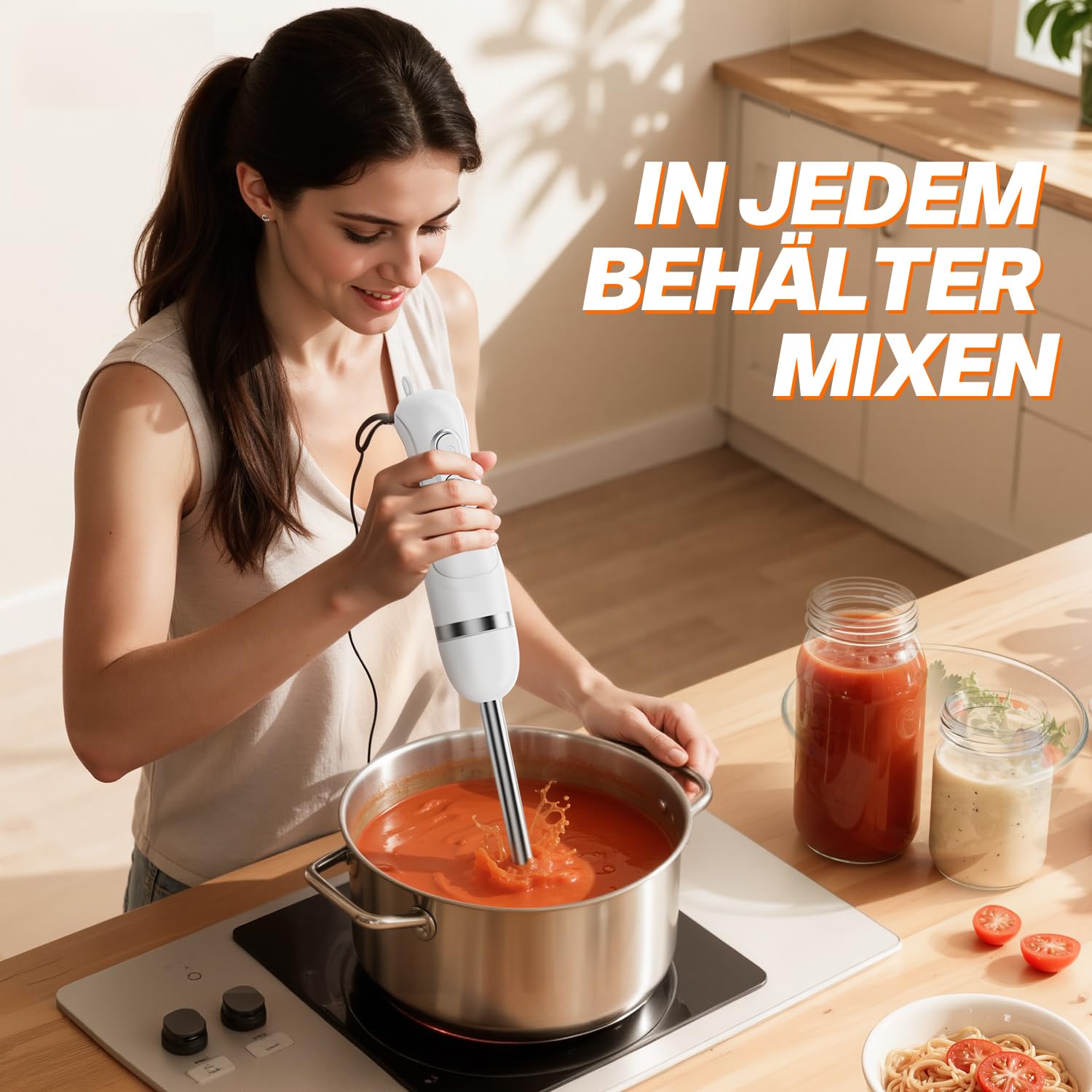 BESROY 1100W Stabmixer Edelstahl, Elektrischer Pürierstab & Hand Blender mit 2 Geschwindigkeitsstufen + Turbo, Kupfermotor, Spülmaschinenfest, für Babynahrung, Smoothies & Suppen, BPA-frei, Weiß