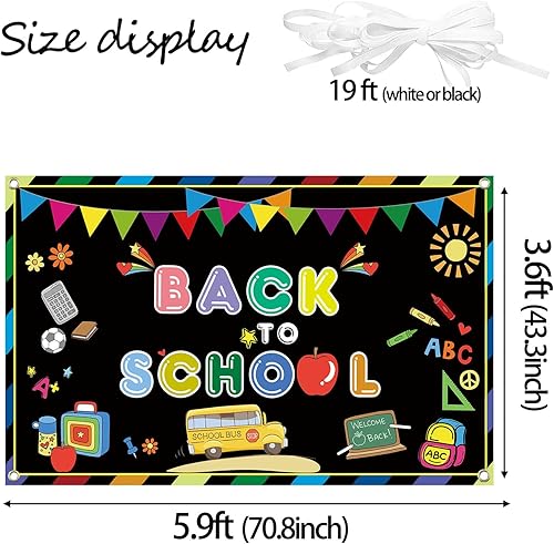 Miniatura 6 de Telón de fondo de bienvenida de regreso a la escuela de 5.9 x 3.6 pies para fotografía, pancarta de fiesta de bienvenida para el primer día de