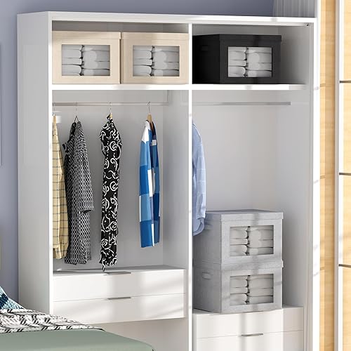 Miniatura 3 de Contenedores de almacenamiento con tapas, cajas de almacenamiento de tela transparente para ventana, cestas de almacenamiento plegables con asas,