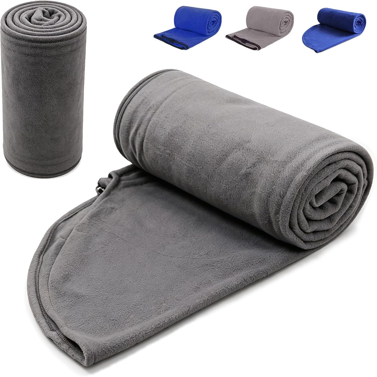 REDCAMP 87"x31"Fleece Sleeping Bag Liner with Hood for Warm & Cold Weather | Long Full Sized Zipper Adult Camping Blanket with Sack for Camping Backpacking Travel & Indoor Used