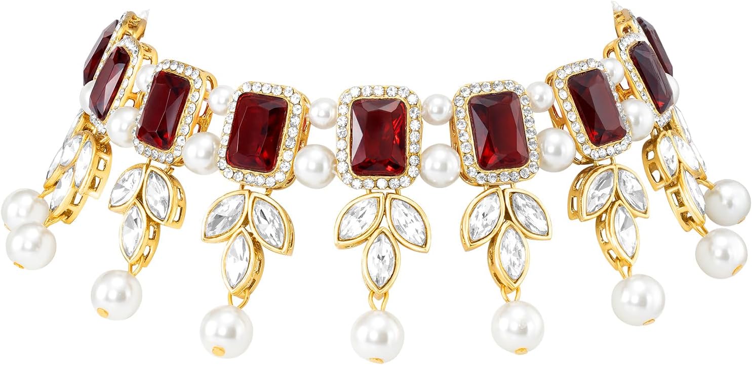 Aheli Kundan Beads Choker Necklace & Dangle Earrings Set Ethnic Traditional Bharatanatyam jewellery set Gift for Women - Image 6