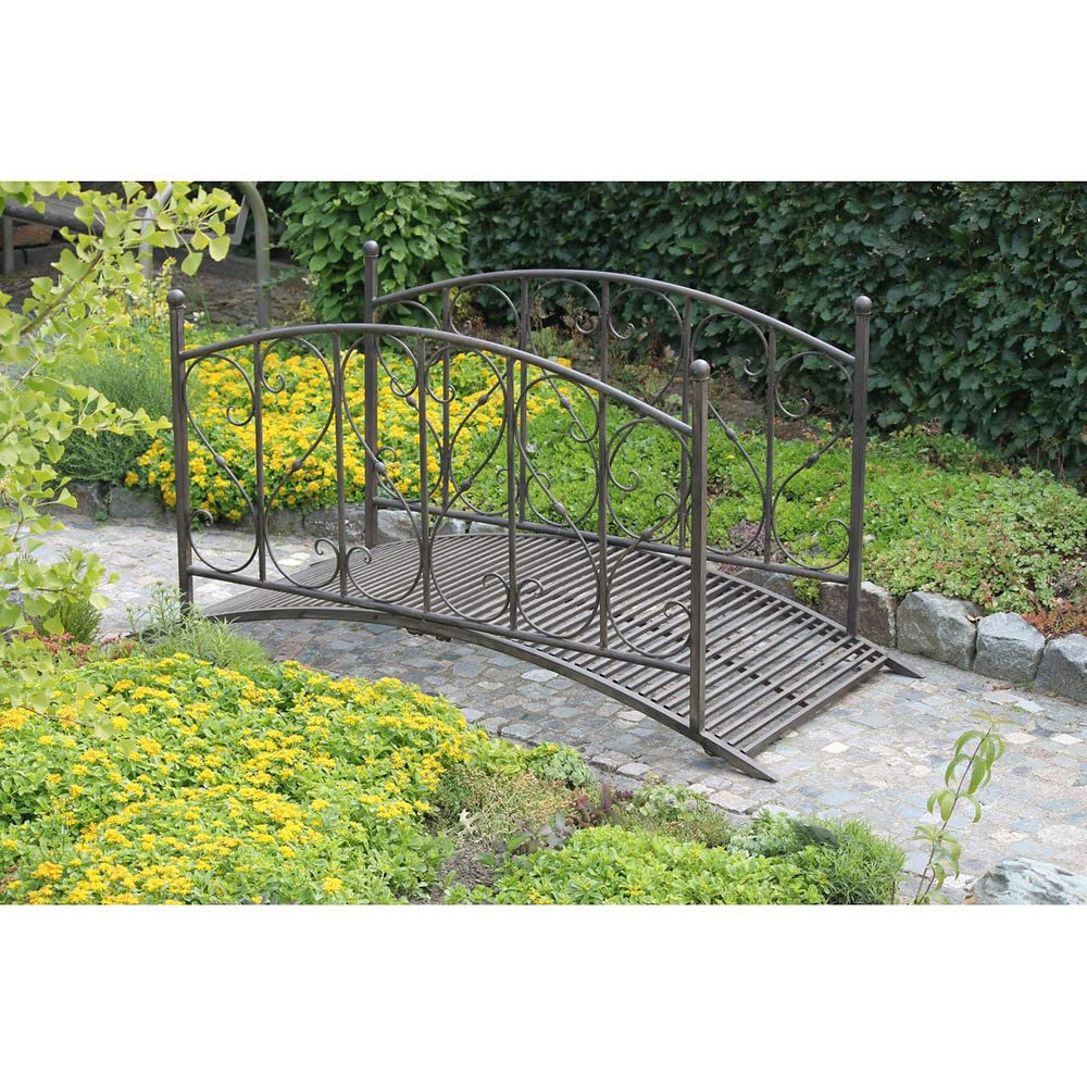 Lomadox Gartenbrücke mit Geländer Brücke Dekobrücke in Schwarzbraun