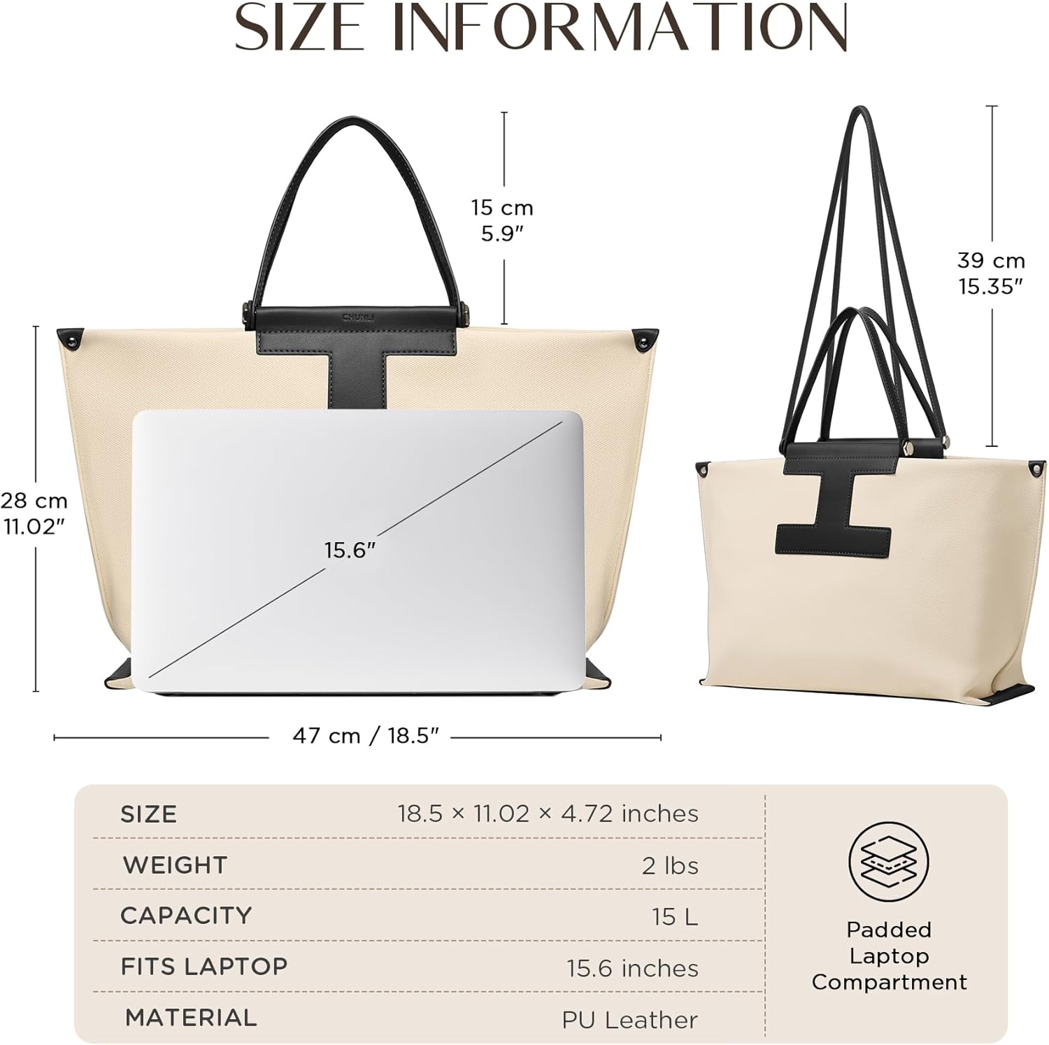 CHUNLI Laptop Tote Bag for Women,15.6 Inch Leather Work Bag Computer Purse, Waterproof Business Briefcase Handbags - Image 5
