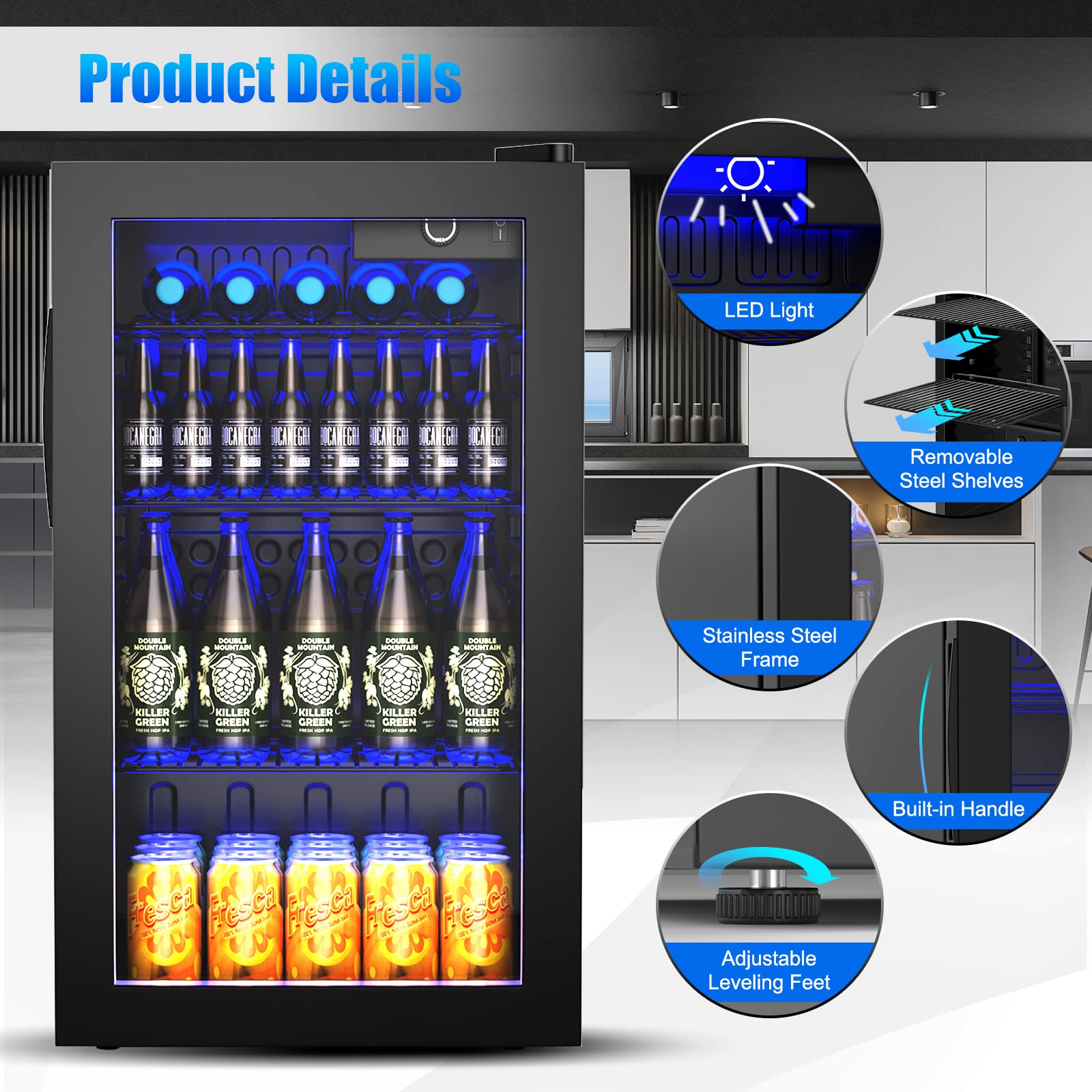 Chefjoy Mini Fridge, 120 Can Freestanding Drink Cooler With Glass Door, Removable Shelves For Soda Beer Wine, Compact Small Refrigerator For Bedroom, Office, Dorm, 3.2 Cu.Ft (3.2 Cu. Ft) on Fridge.com - View 3