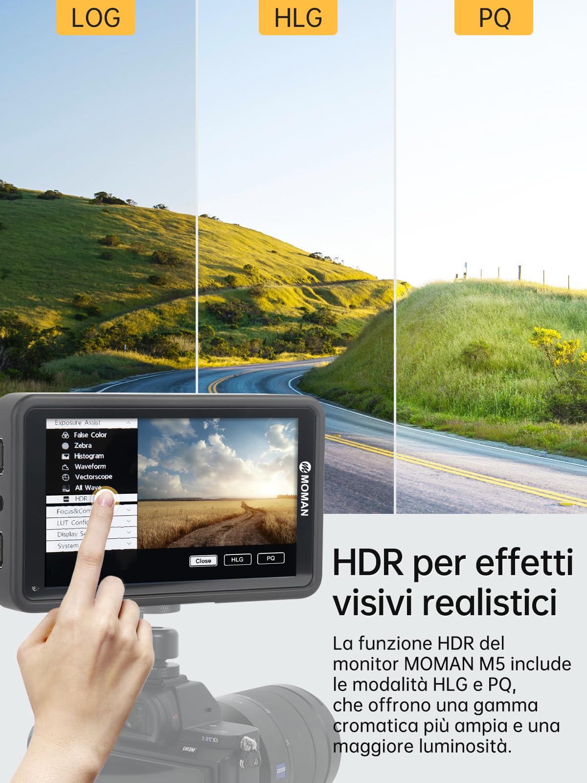 Moman M5 Monitor-Esterno-Reflex-4K-DSLR 5.5 Pollici Touch Screen 450nits, Monitor da Campo 1920 * 1080 Full HD con 3D LUTs/HDR, Monitor Mirrorless