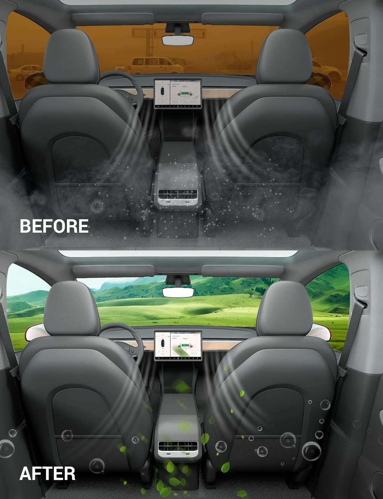 BASENOR 2025 2026 ulepszony filtr powietrza kabinowego Tesla Model Y, zamiennik filtra wlotu powietrza HEPA, z w?glem aktywnym, akcesoria do modelu Y 2020-2025, zestaw 4 szt., pasuje do modelu Y 2026
