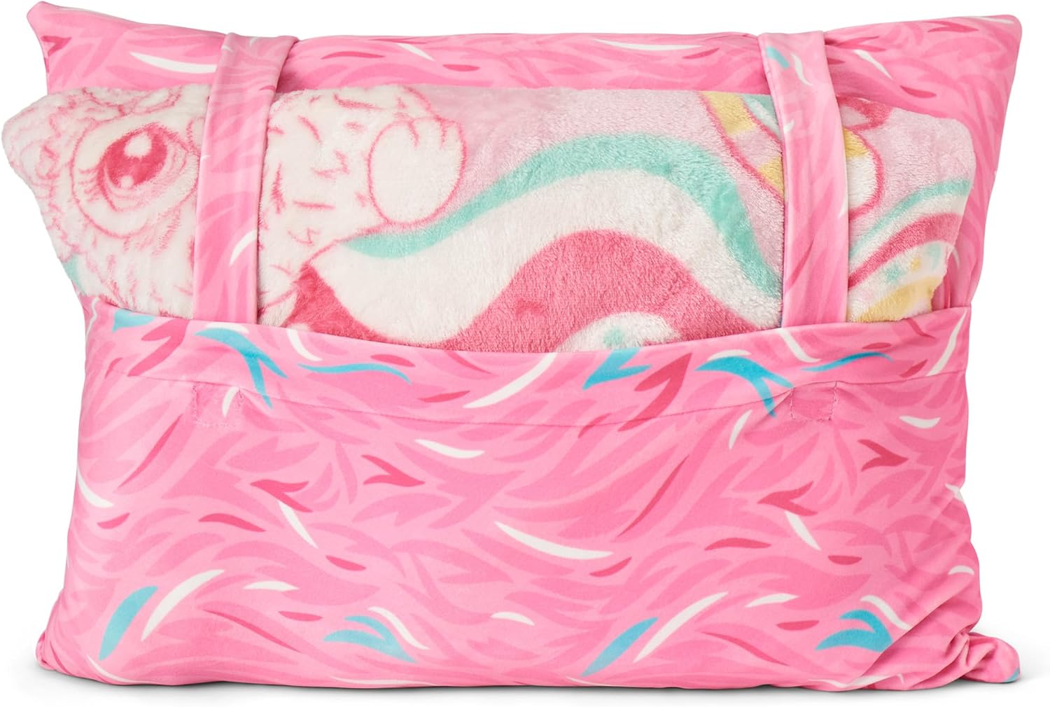 Northwest Furby Wavy Pink Furby Silk Touch Throw Blanket 50 x 60 Inches with Plush Pocket Pillow 14 x 20 Inches - Comfy & Cozy Blanket & Pillow Set for Boys and Girls