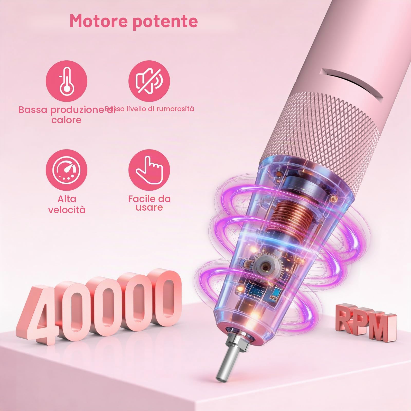 SURFOU Fresa per Unghie 40000 Giri/min, Lima Elettrica Senza Fili Ricaricabile 4000mAh, Velocità Regolabile, Silenziosa e a Basse Vibrazioni, Display LCD, per Gel, Acrilico e Naturali