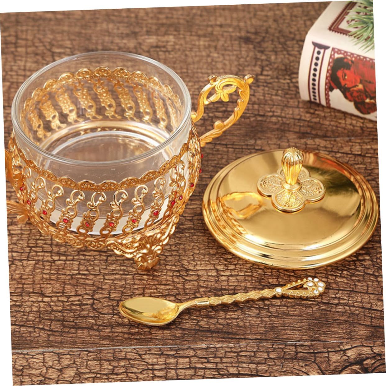 Metal Seasoning Jar with Hollow Glass Lid European Style