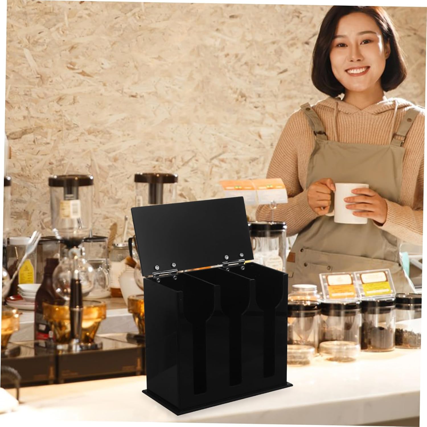 ABOOFAN Acrylic Compartment Utensil Dispenser Compartment Spoon Organizer for Kitchen Countertops Restaurants Homes Stylish Storage for Kitchen Utensils