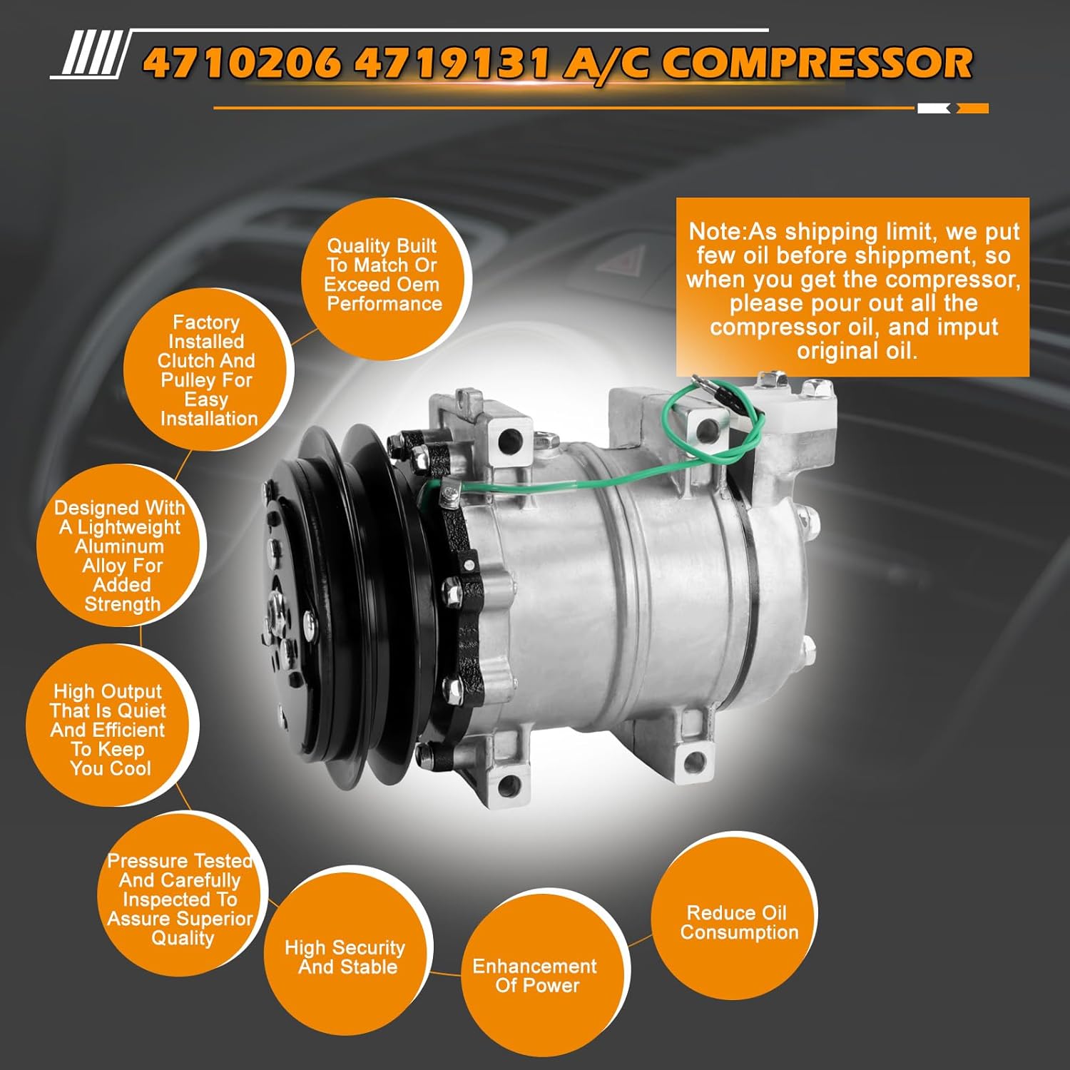 24V 4621589 4710206 4719131 Air Conditioning Compressor for Hitachi ZX140W-3 ZX170W-3 ZX200-3 ZX240-3 ZX270-3 ZX250W-3 ZX330-3 ZX350K-3 ZX400W-3 Excavator A/C Compressor Replacement Part